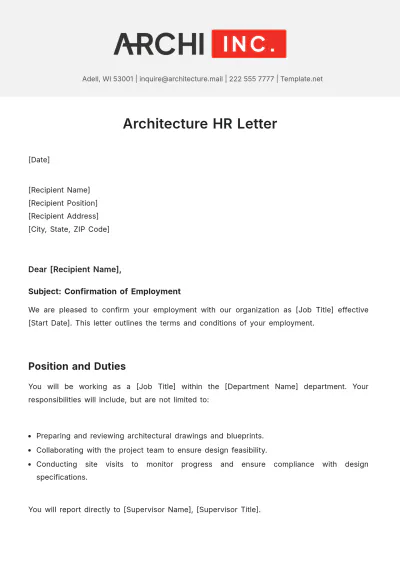 Free Architecture HR Letter Template to Edit Online