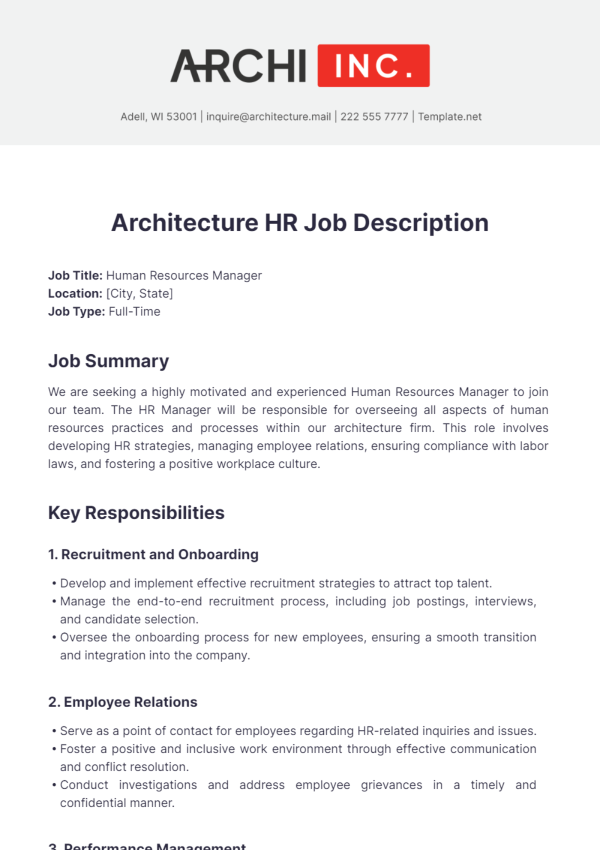 Architecture HR Job Description Template - Edit Online & Download