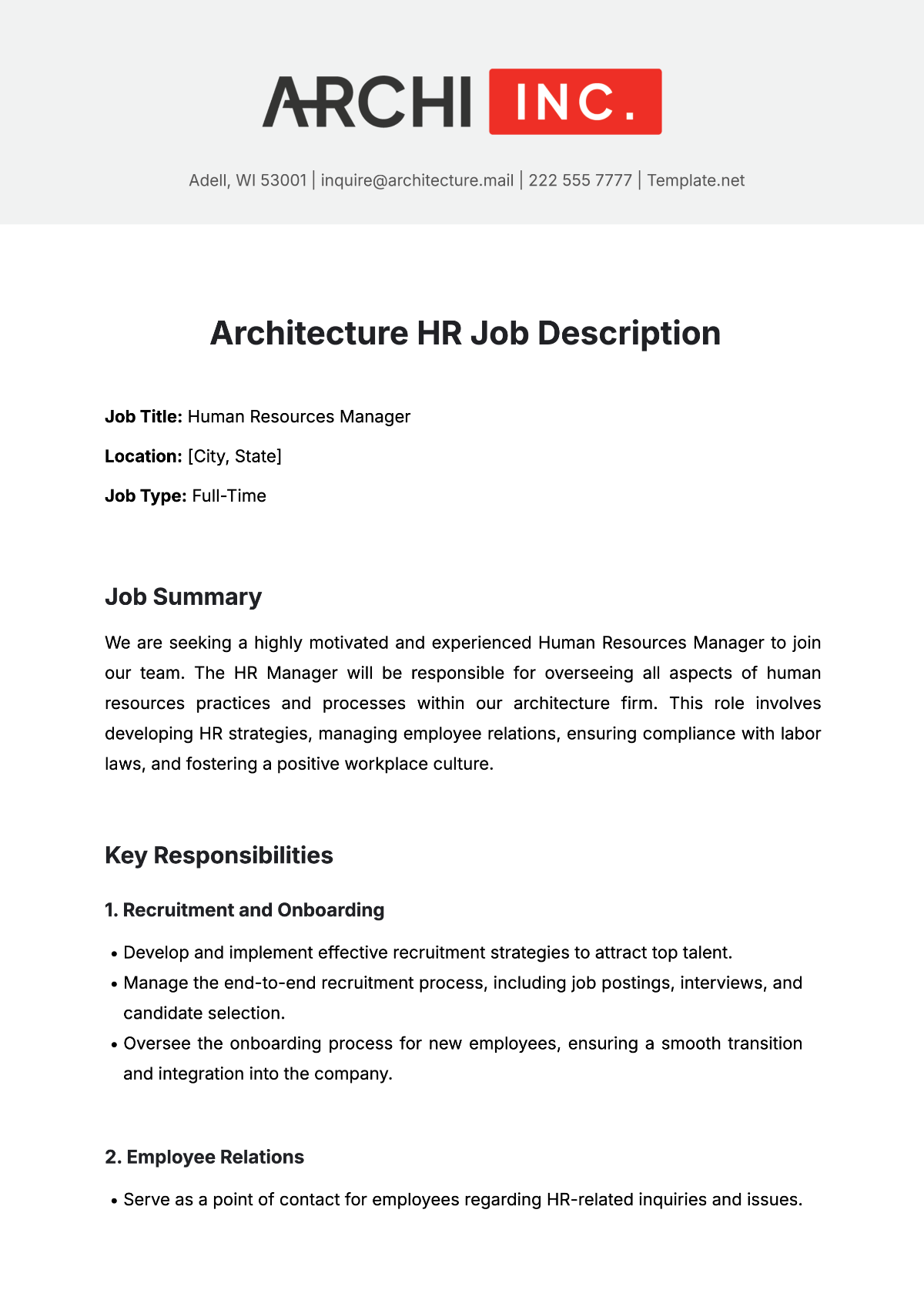 Free Architecture HR Job Description Template