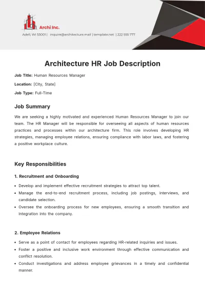 Free Architecture HR Job Description Template to Edit Online
