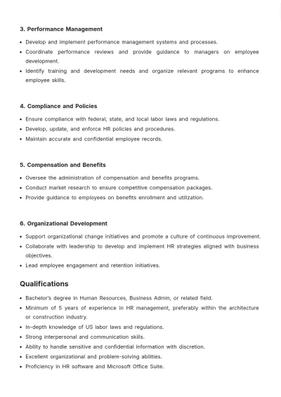 Free Architecture HR Job Description Template to Edit Online