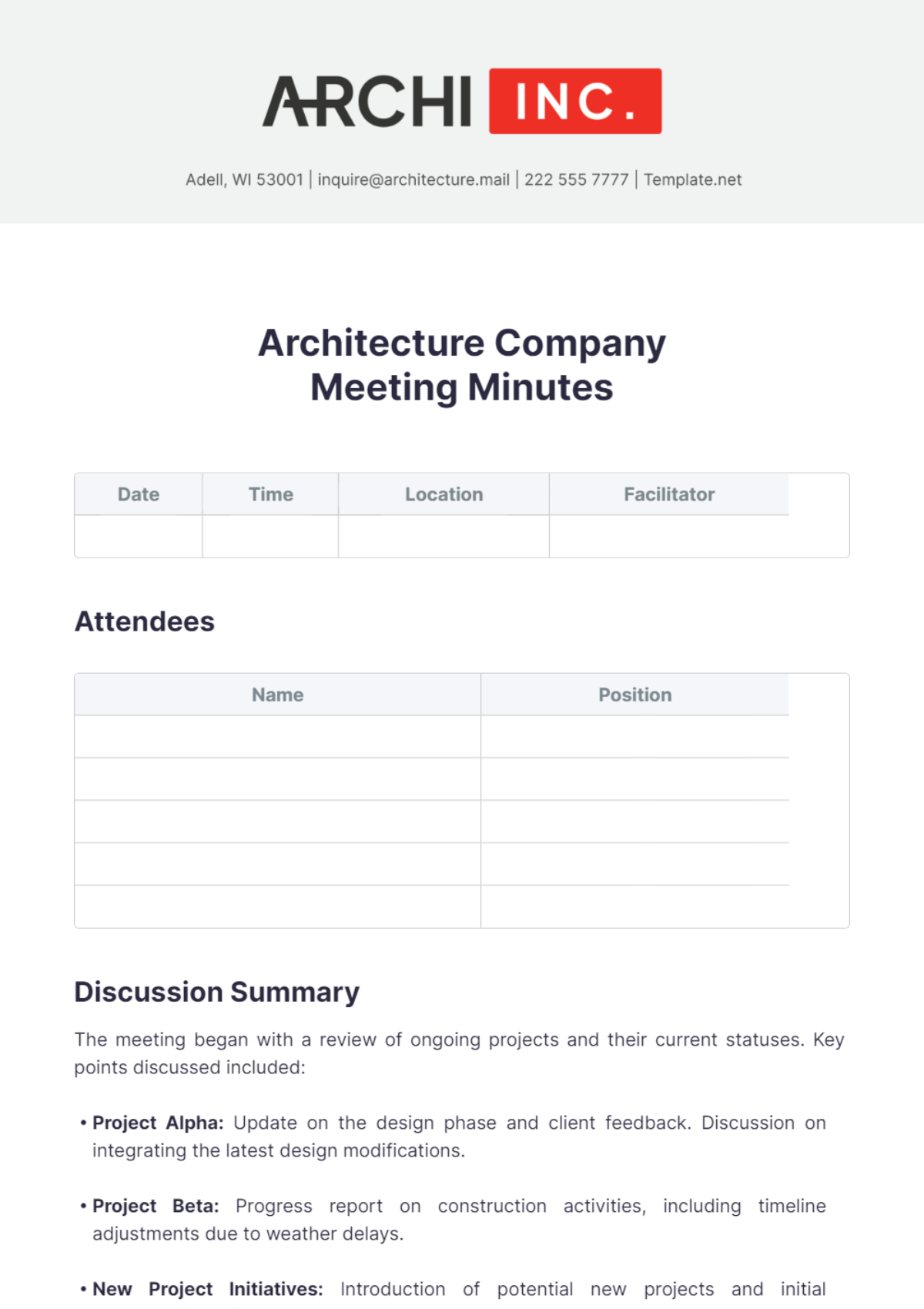 Architecture Company Meeting Minutes Template - Edit Online & Download