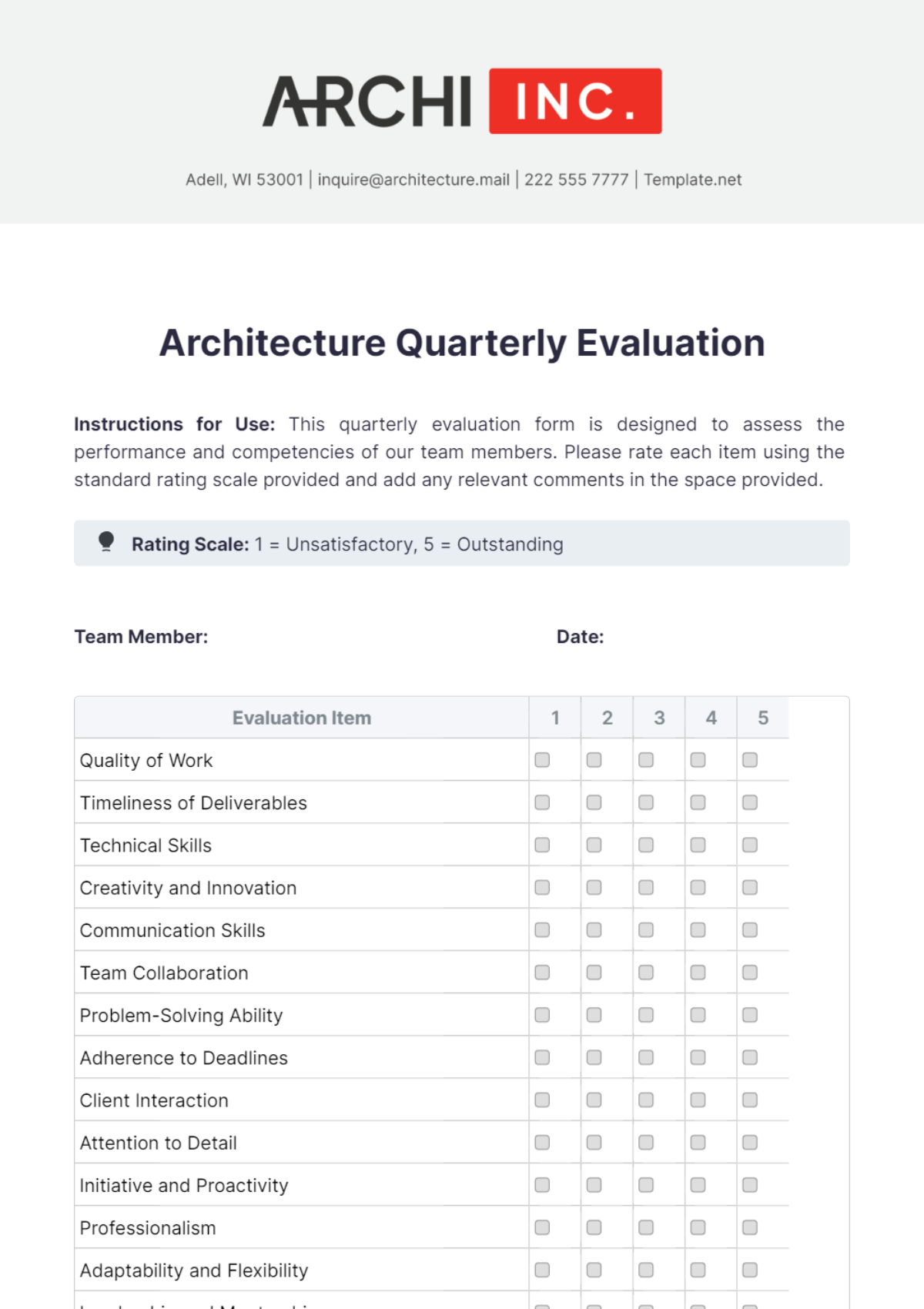 Architecture Quarterly Evaluation Template - Edit Online & Download