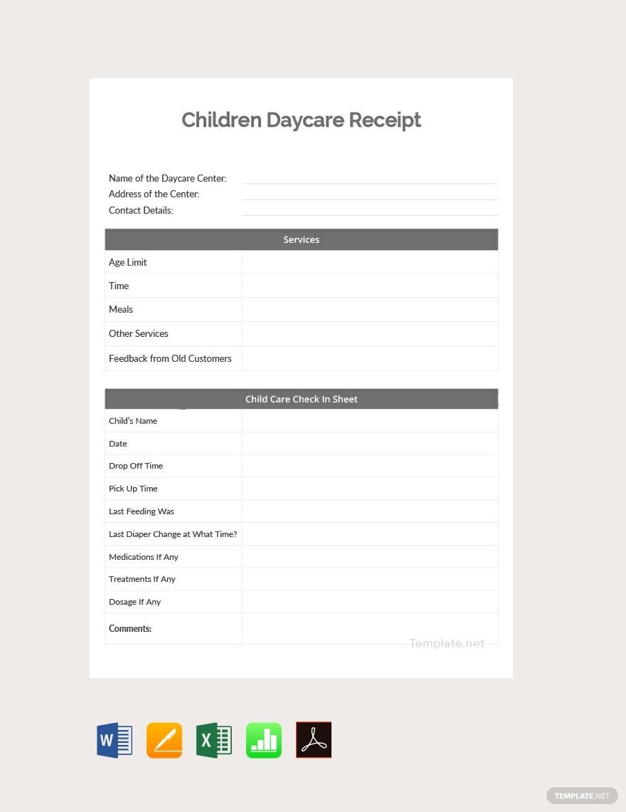 Children Daycare Receipt Template