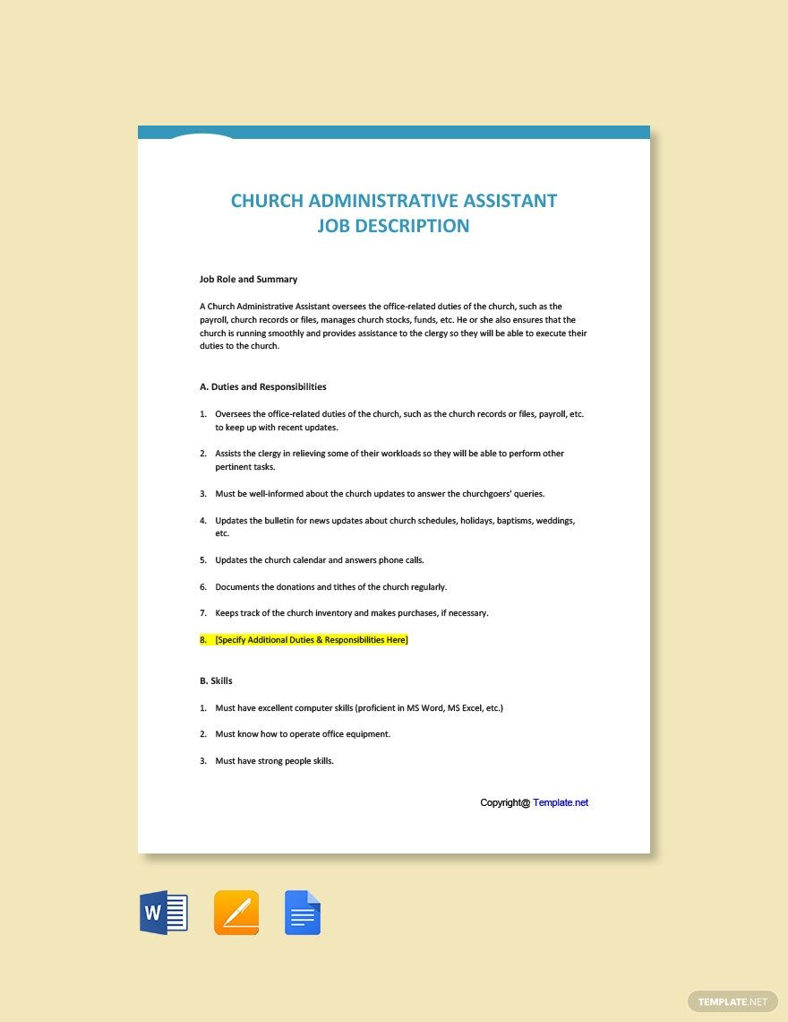 Church Administrative Assistant Job Ad/Description Template