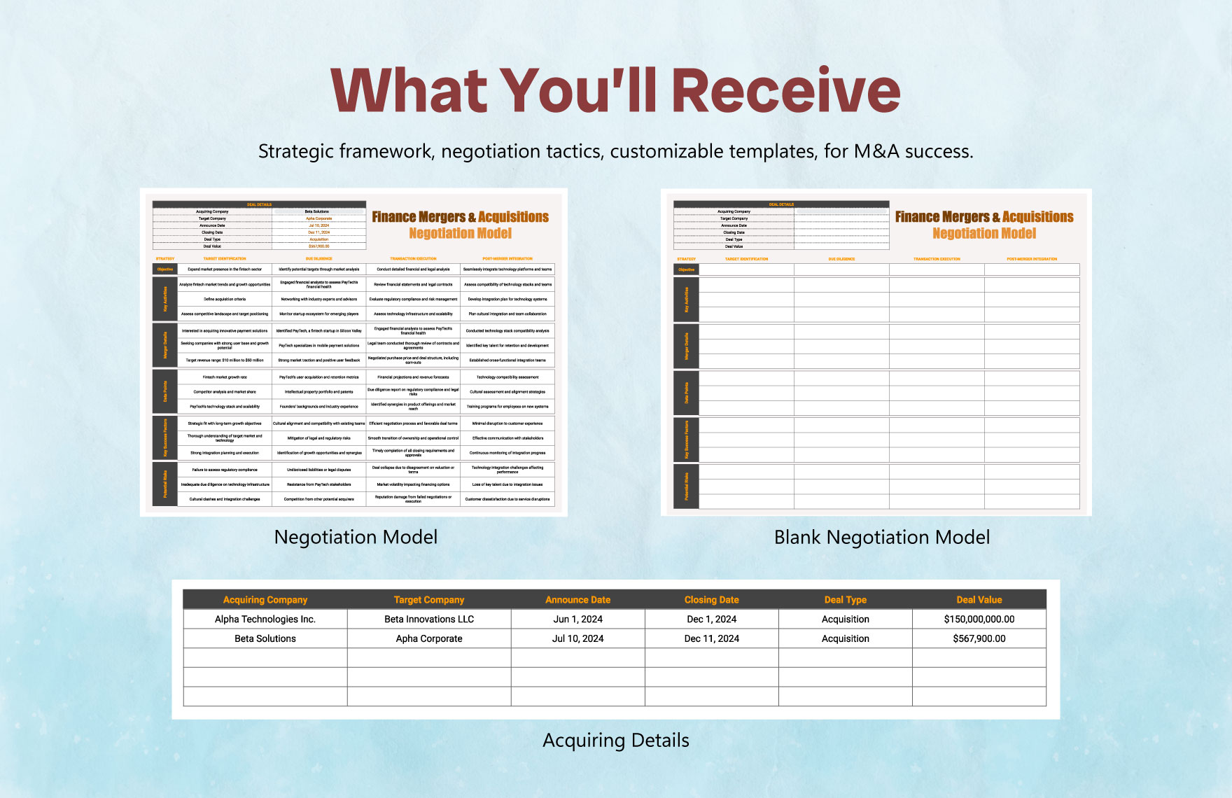Finance Mergers & Acquisitions Negotiation Model Template