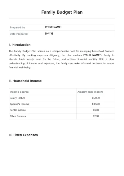 Free Family Budget Plan Template to Edit Online