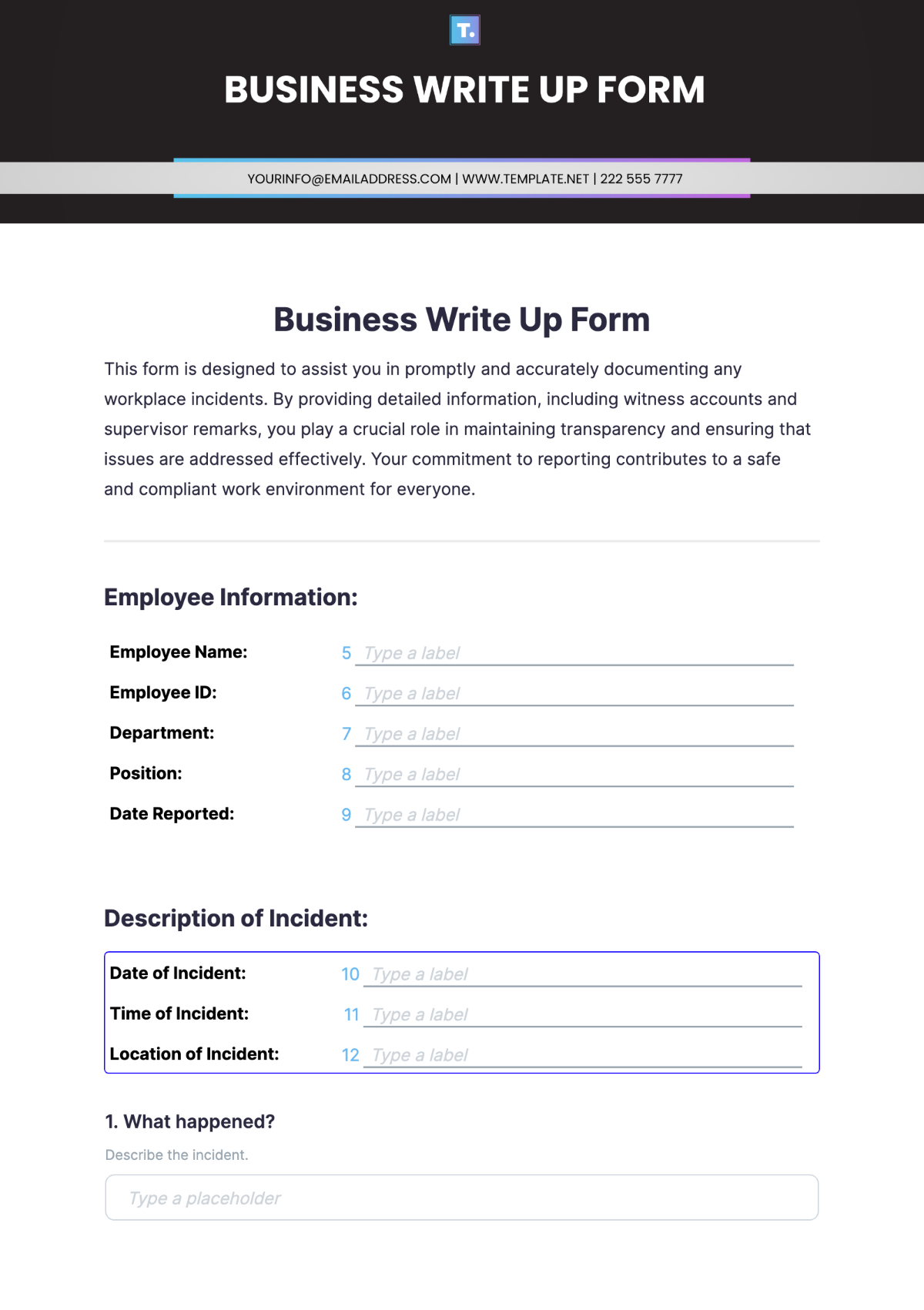 Business Write Up Form Template - Edit Online & Download