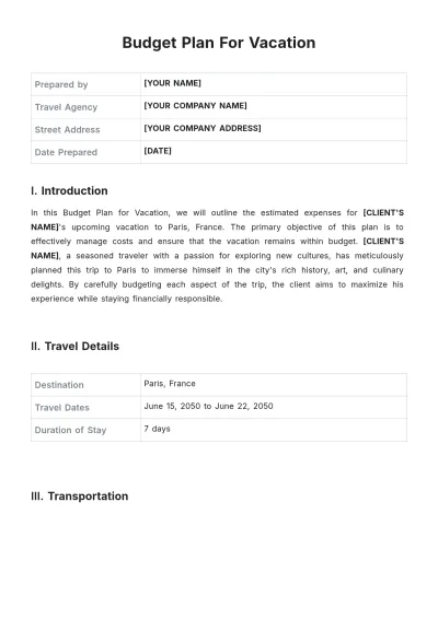 Free Budget Plan For Vacation Template to Edit Online