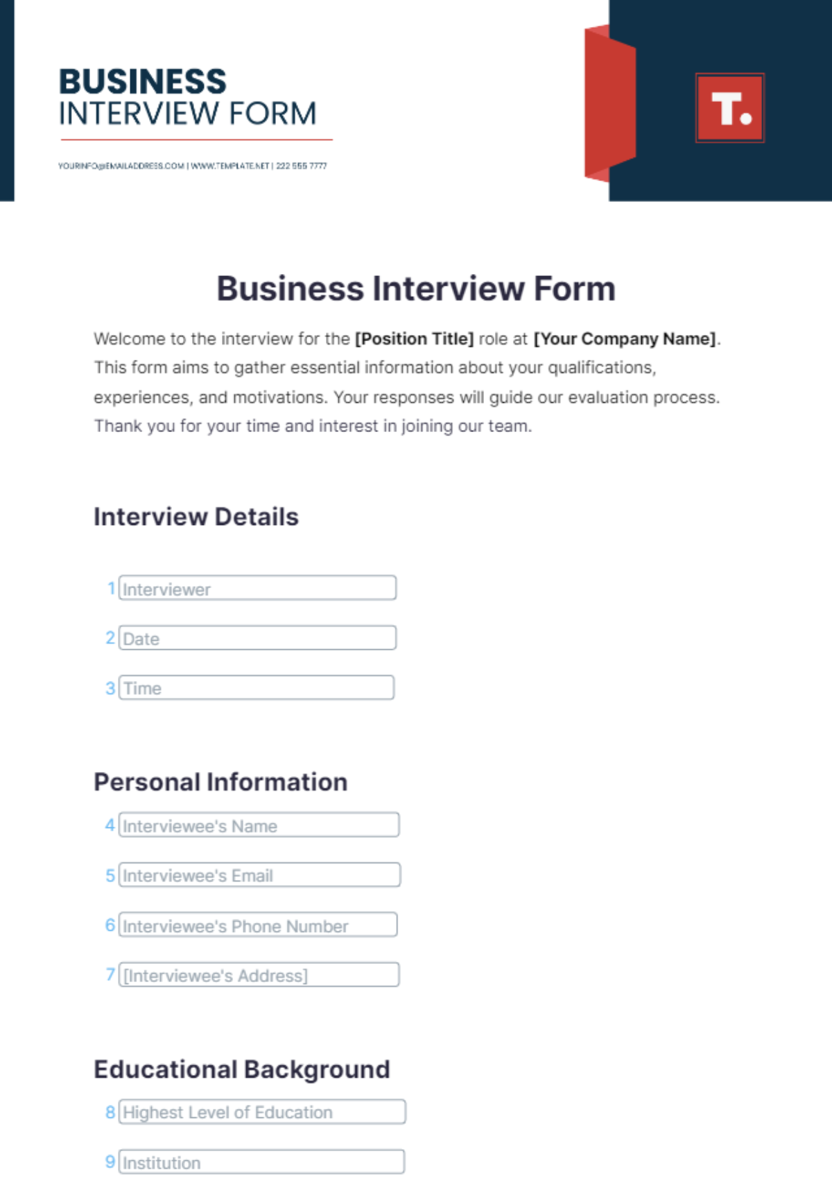 Business Interview Form Template - Edit Online & Download