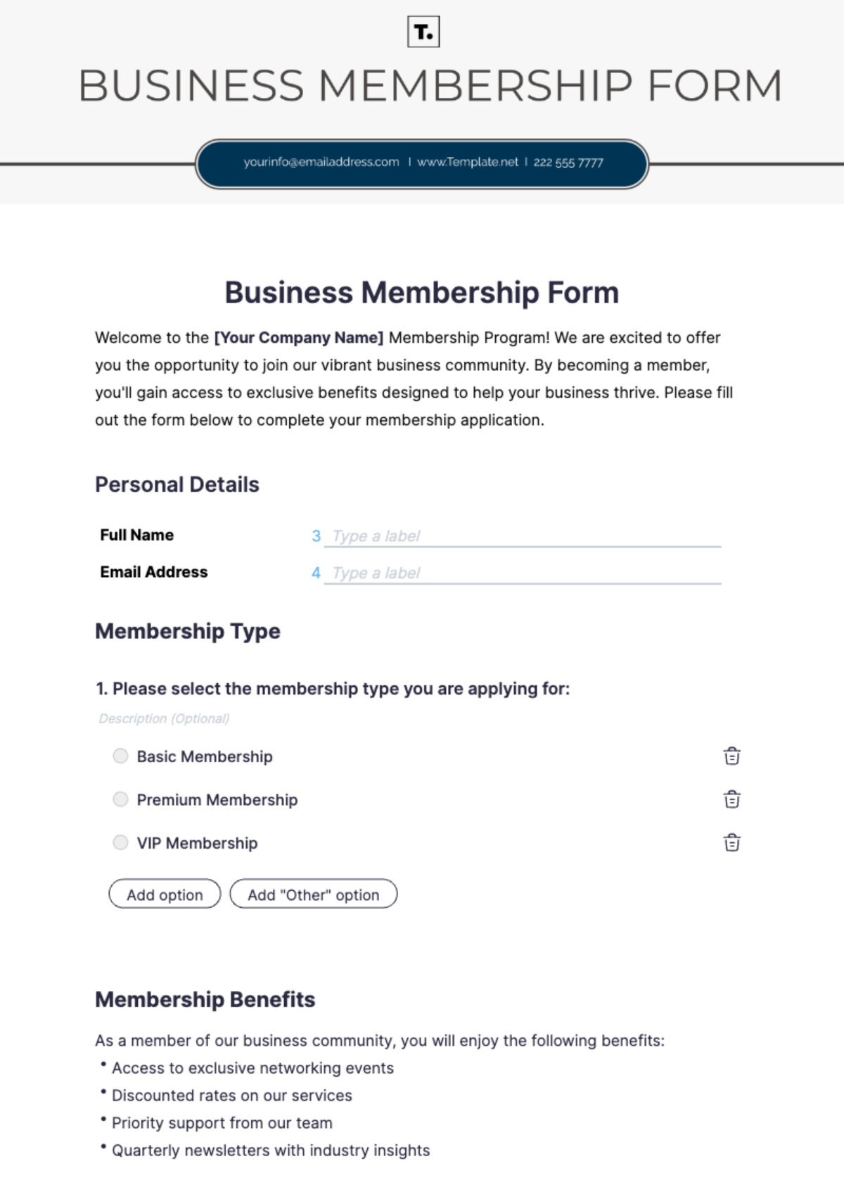 Business Membership Form Template - Edit Online & Download