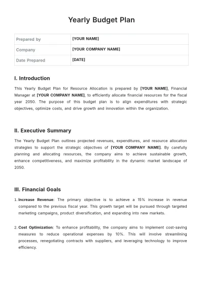 Free Yearly Budget Plan Template to Edit Online