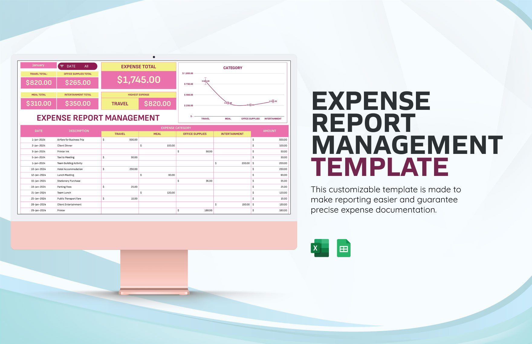 Expense Report Management Template in Excel, Google Sheets
