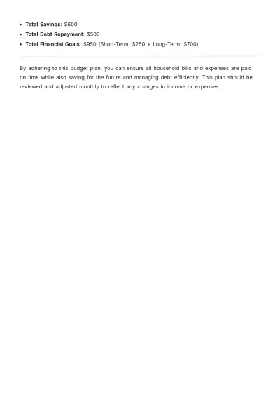 Free Home Budget Plan Template to Edit Online