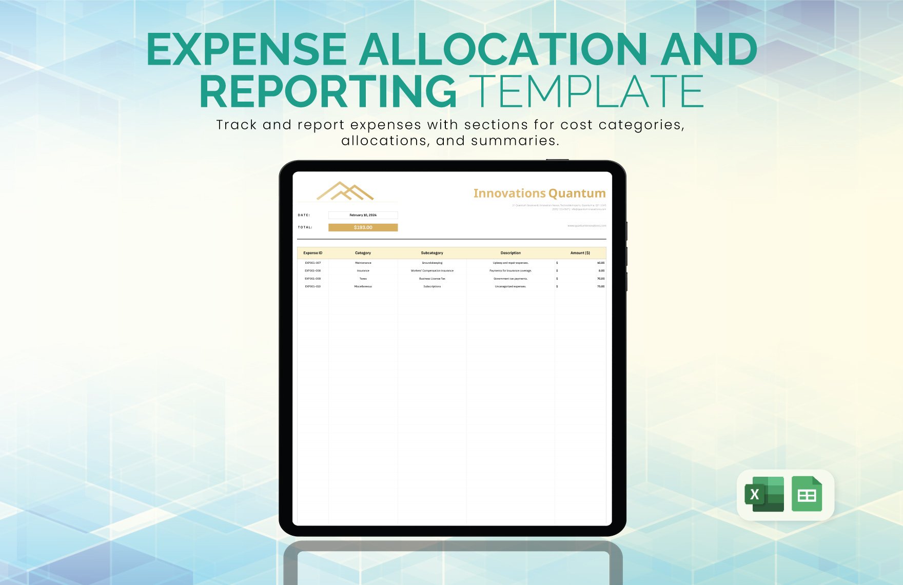 Expense Allocation and Reporting Template in Excel, Google Sheets