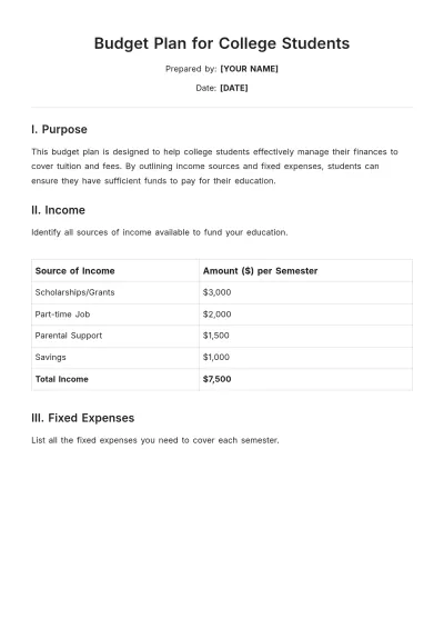 Free Budget Plan For College Students Template to Edit Online