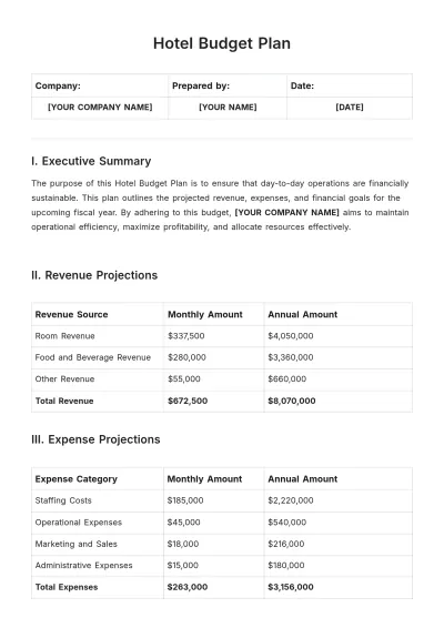 Free Hotel Budget Plan Template to Edit Online