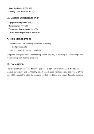 Free Restaurant Budget Plan Template to Edit Online