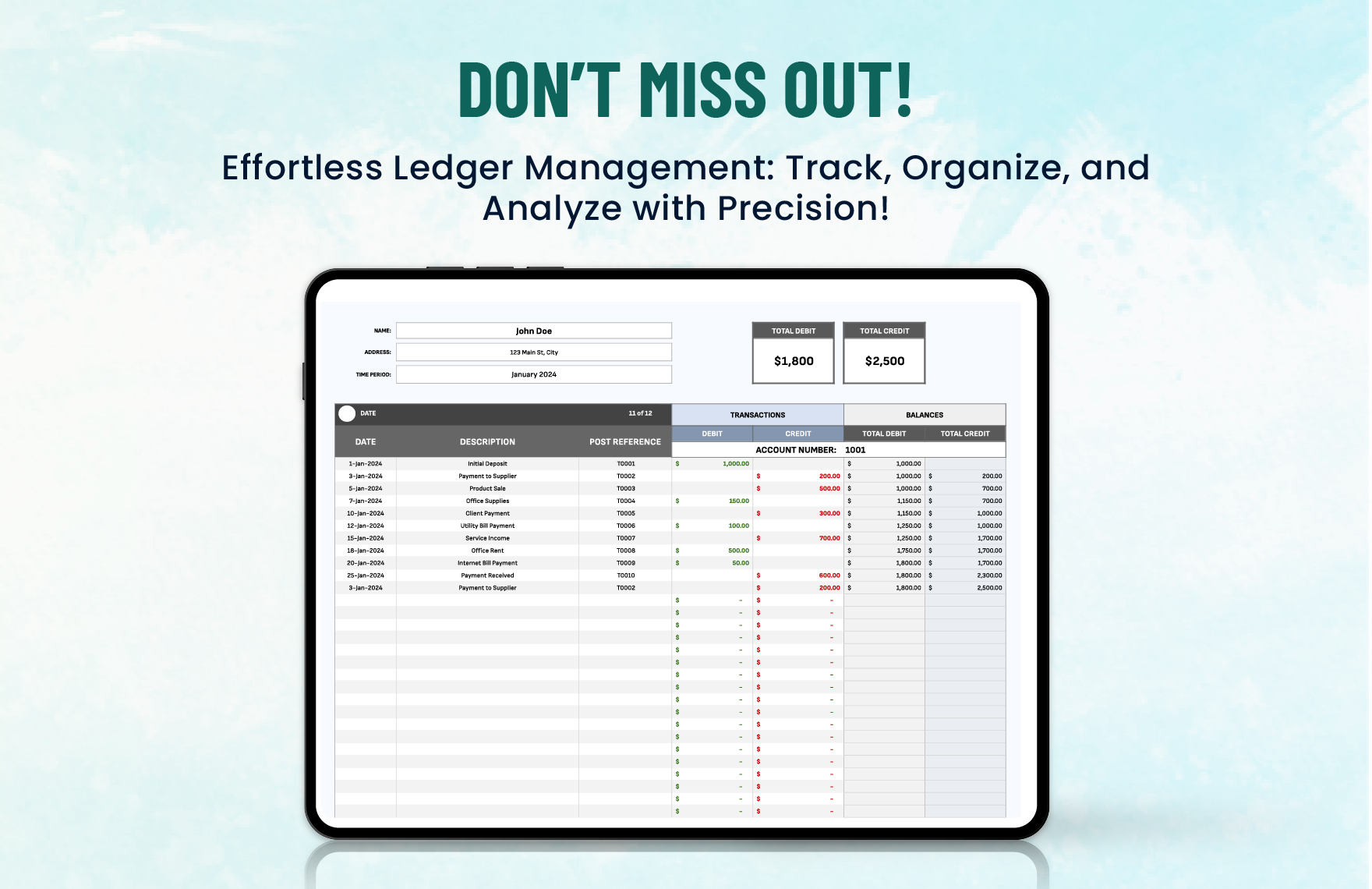 Ledger Entry Tracking System Template