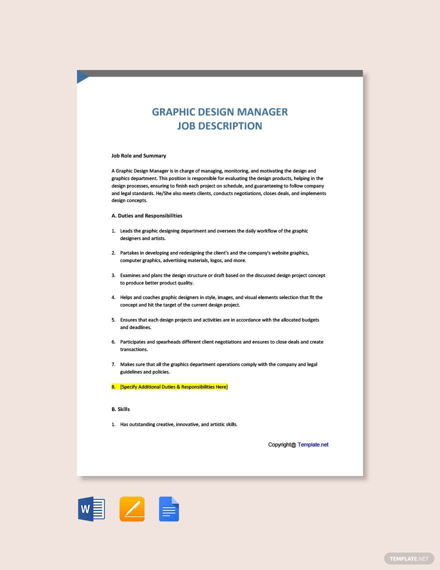 Graphic Design Manager Job Description Template - Google Docs, Word |  Template.net