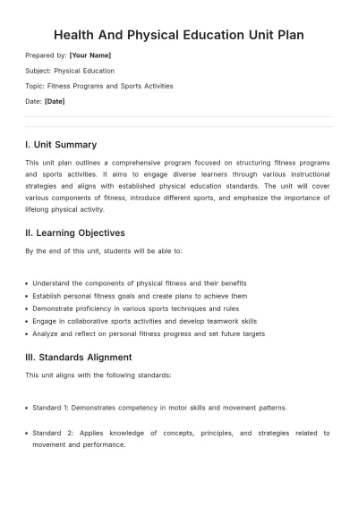 Free Health And Physical Education Unit Plan Template to Edit Online