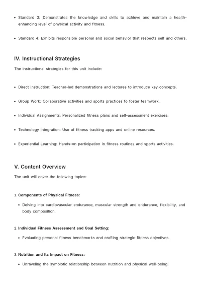 Free Health And Physical Education Unit Plan Template to Edit Online