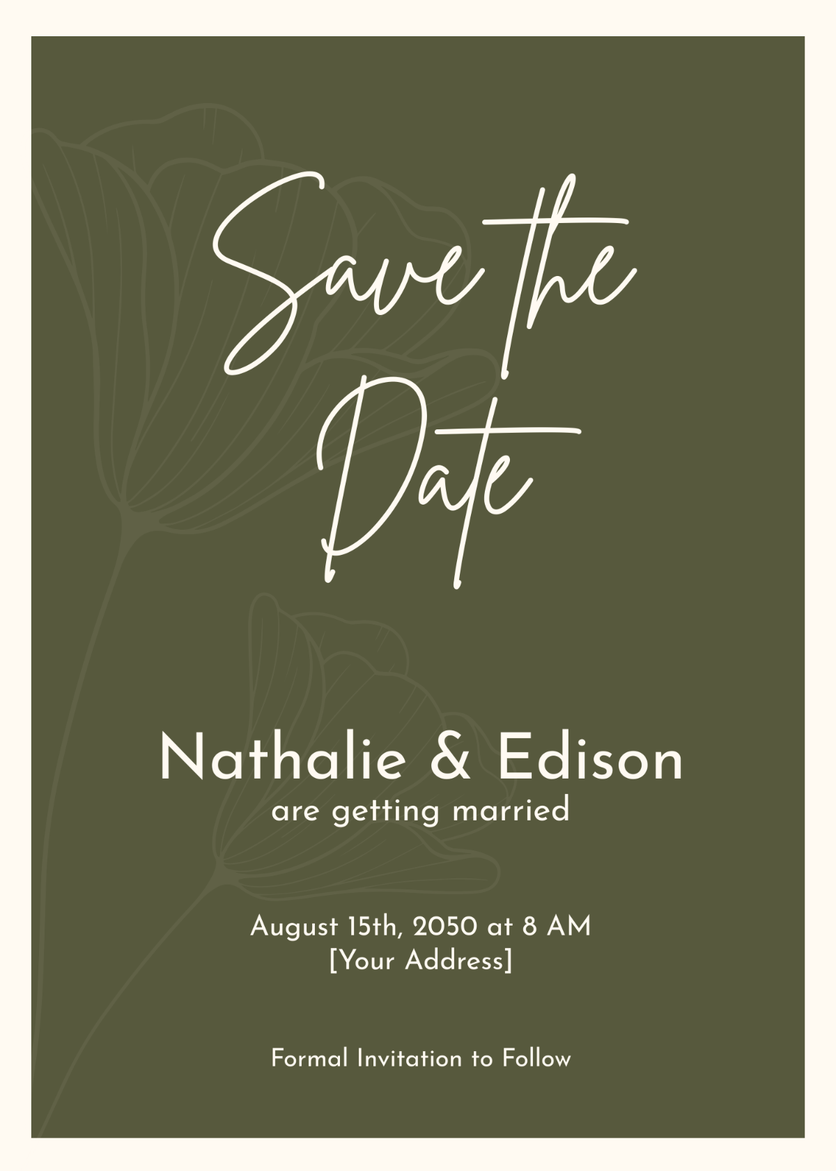 Modern Olive Save the Date Card
