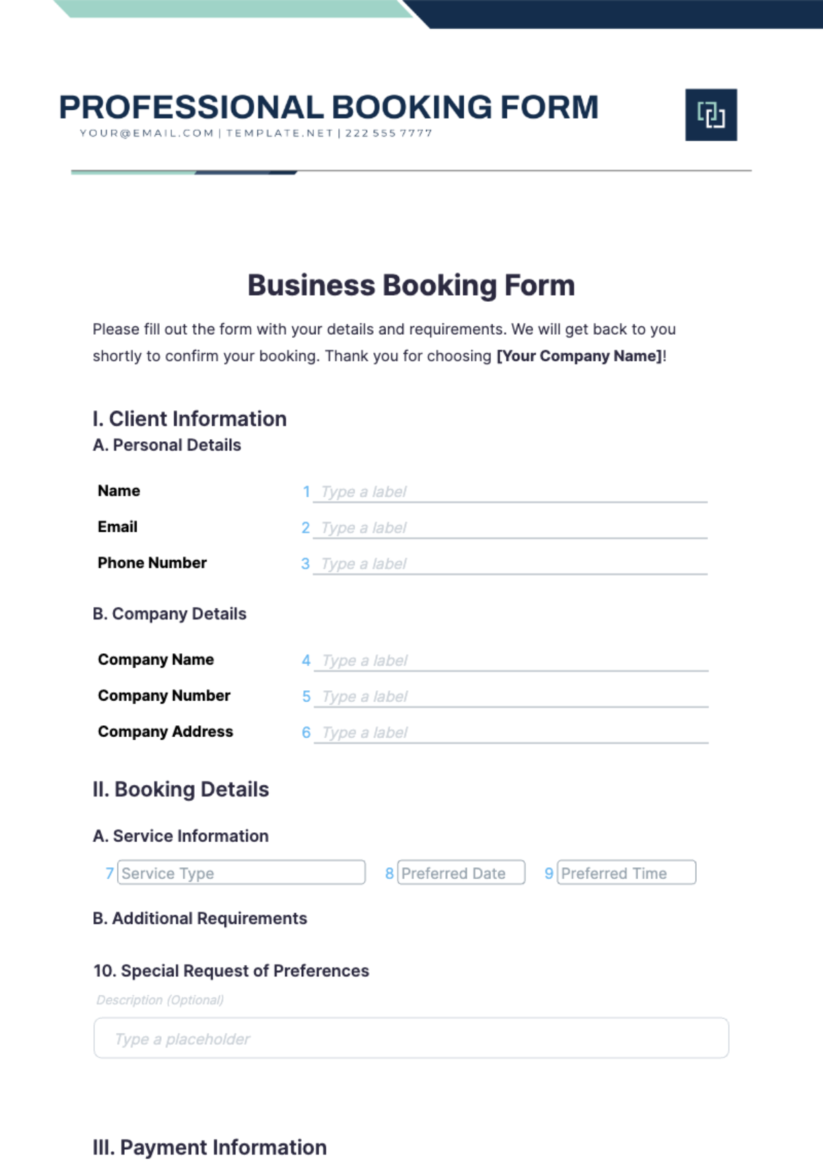 Business Booking Form Template - Edit Online & Download