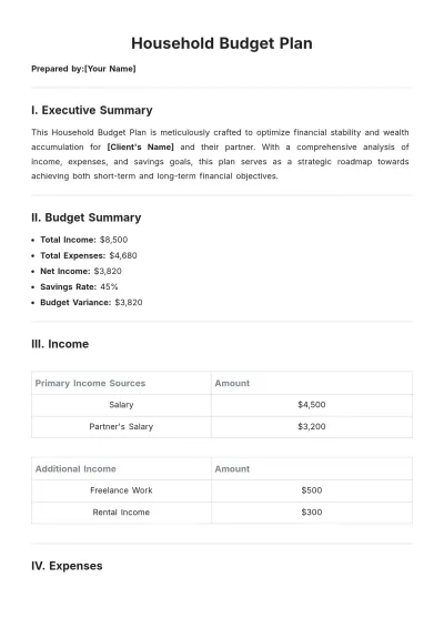 Free Household Budget Plan Template to Edit Online