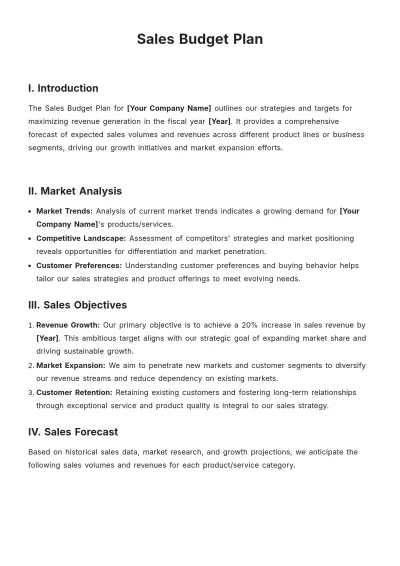 Free Sales Budget Plan Template to Edit Online