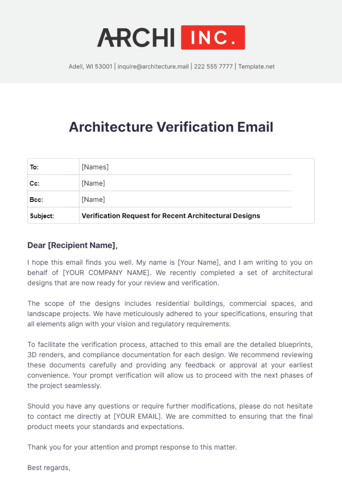 Architecture Verification Email Template - Edit Online & Download