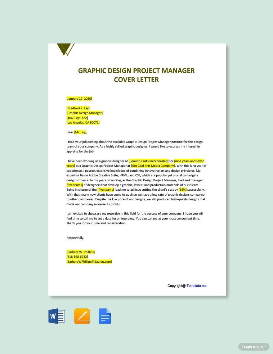 Graphic Design Project Manager Cover Letter Template