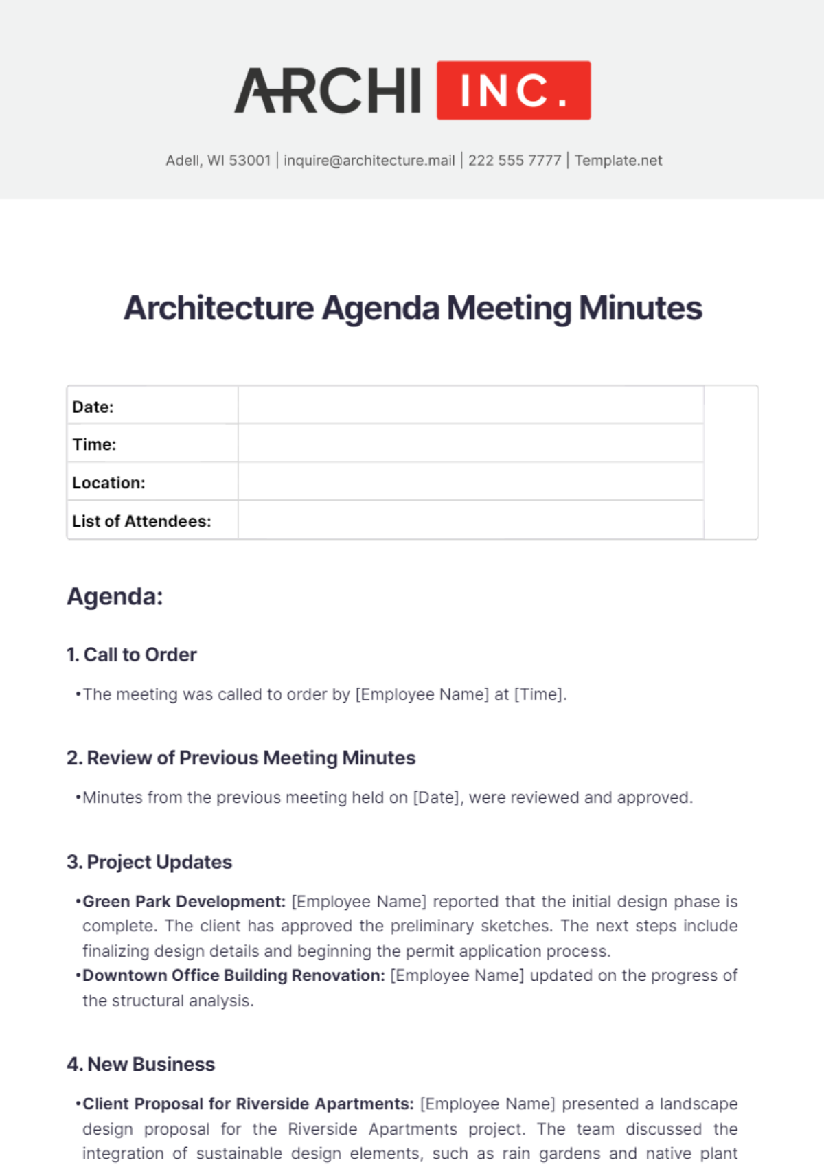 Architecture Agenda Meeting Minutes Template - Edit Online & Download