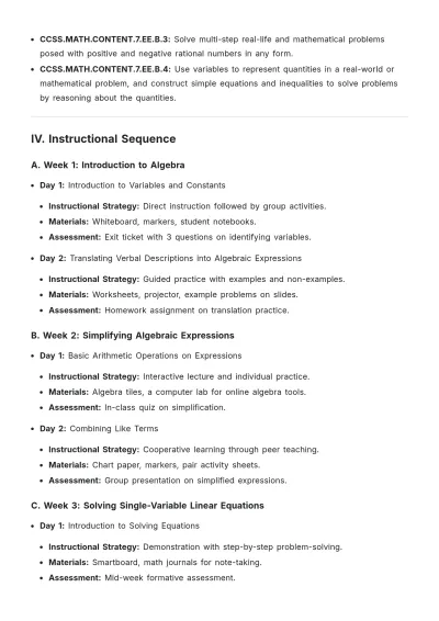 Free 7th Grade Math Unit Plan Template to Edit Online