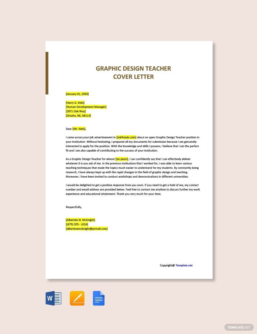 Graphic Design Teacher Cover Letter Template