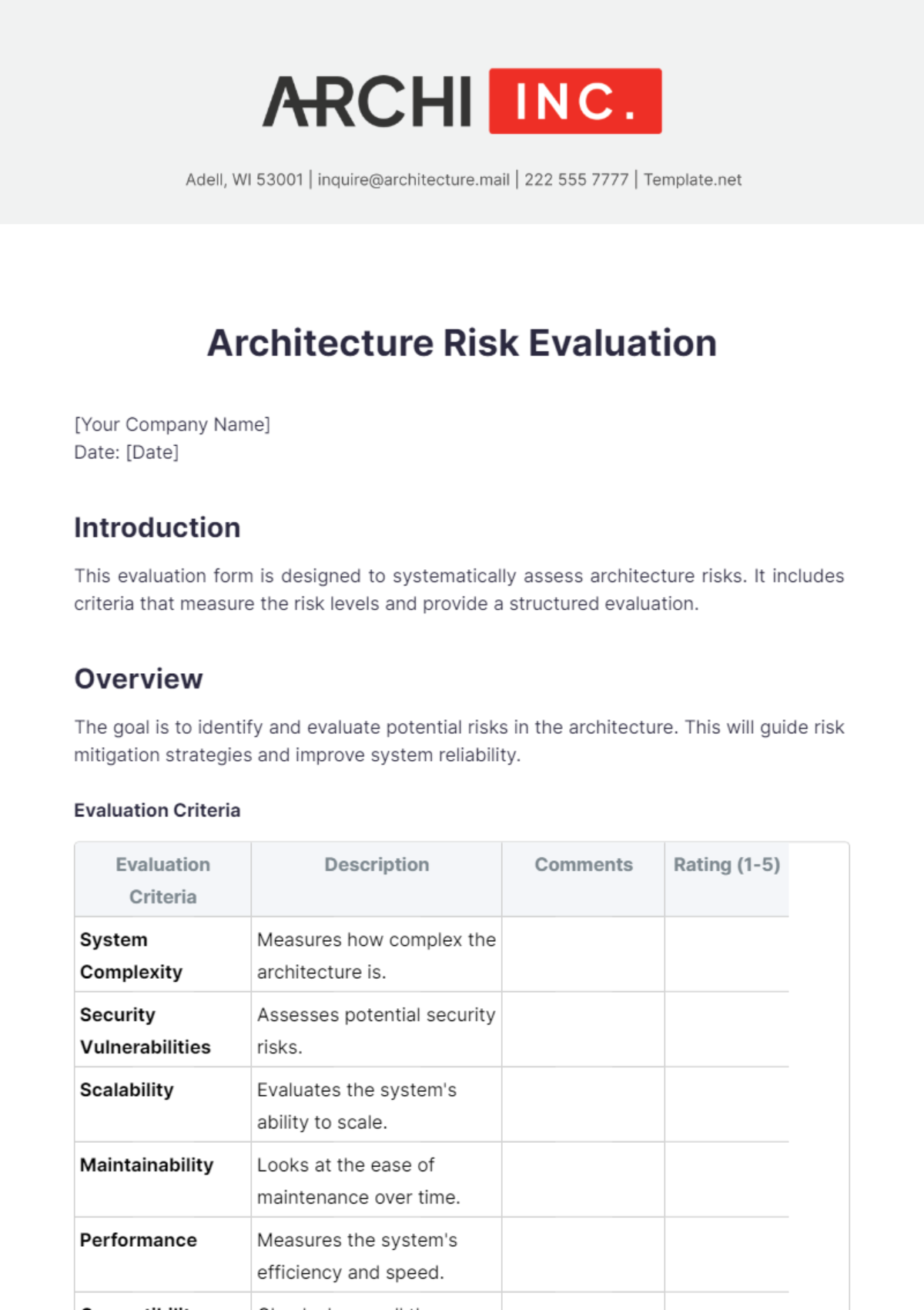 Architecture Risk Evaluation Template - Edit Online & Download