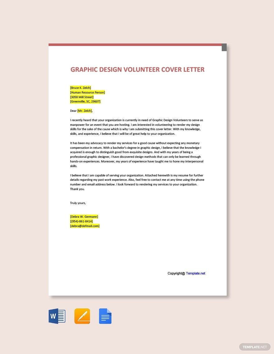 Graphic Design Volunteer Cover Letter in Word, Google Docs, PDF, Apple Pages