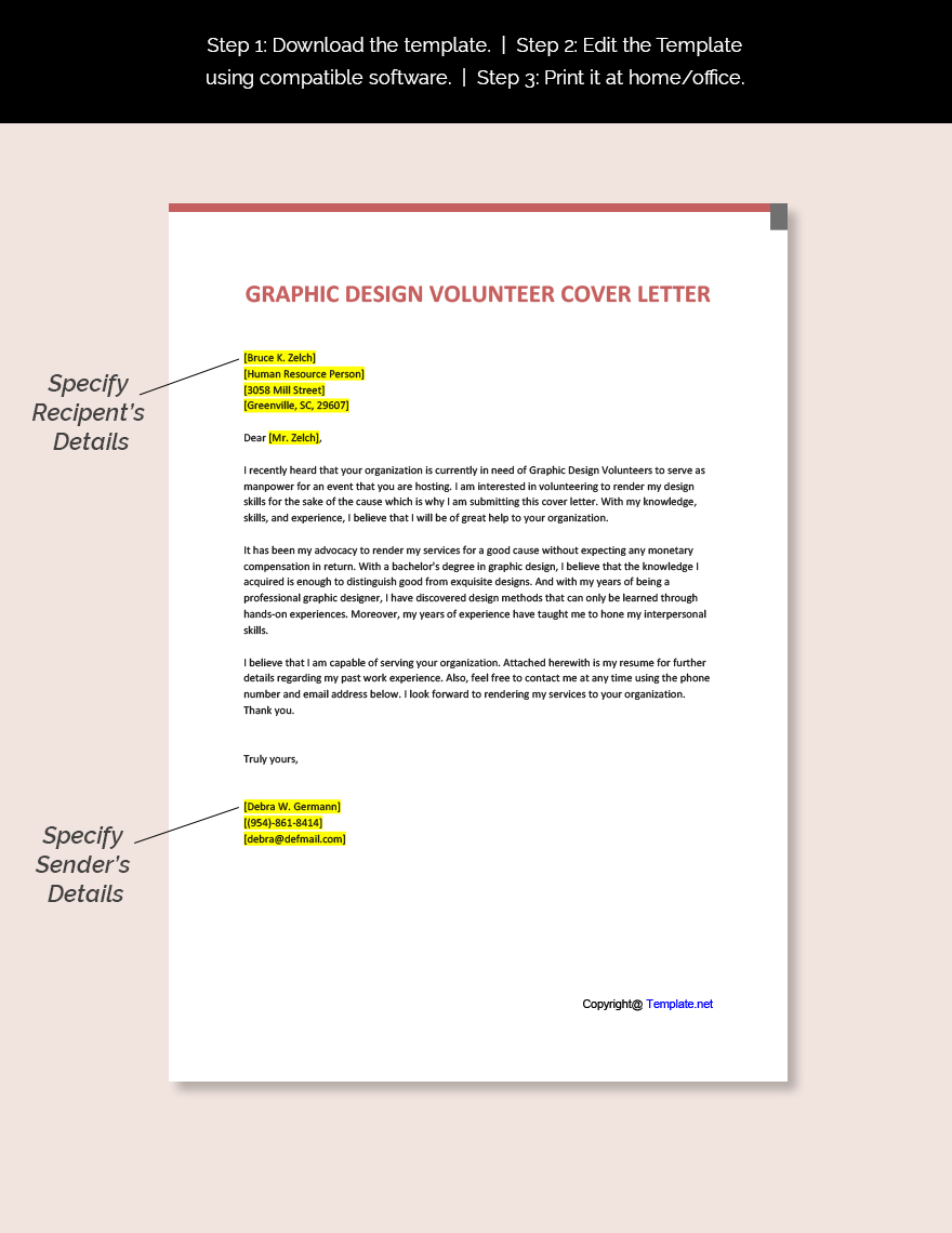 Graphic Design Volunteer Cover Letter Template