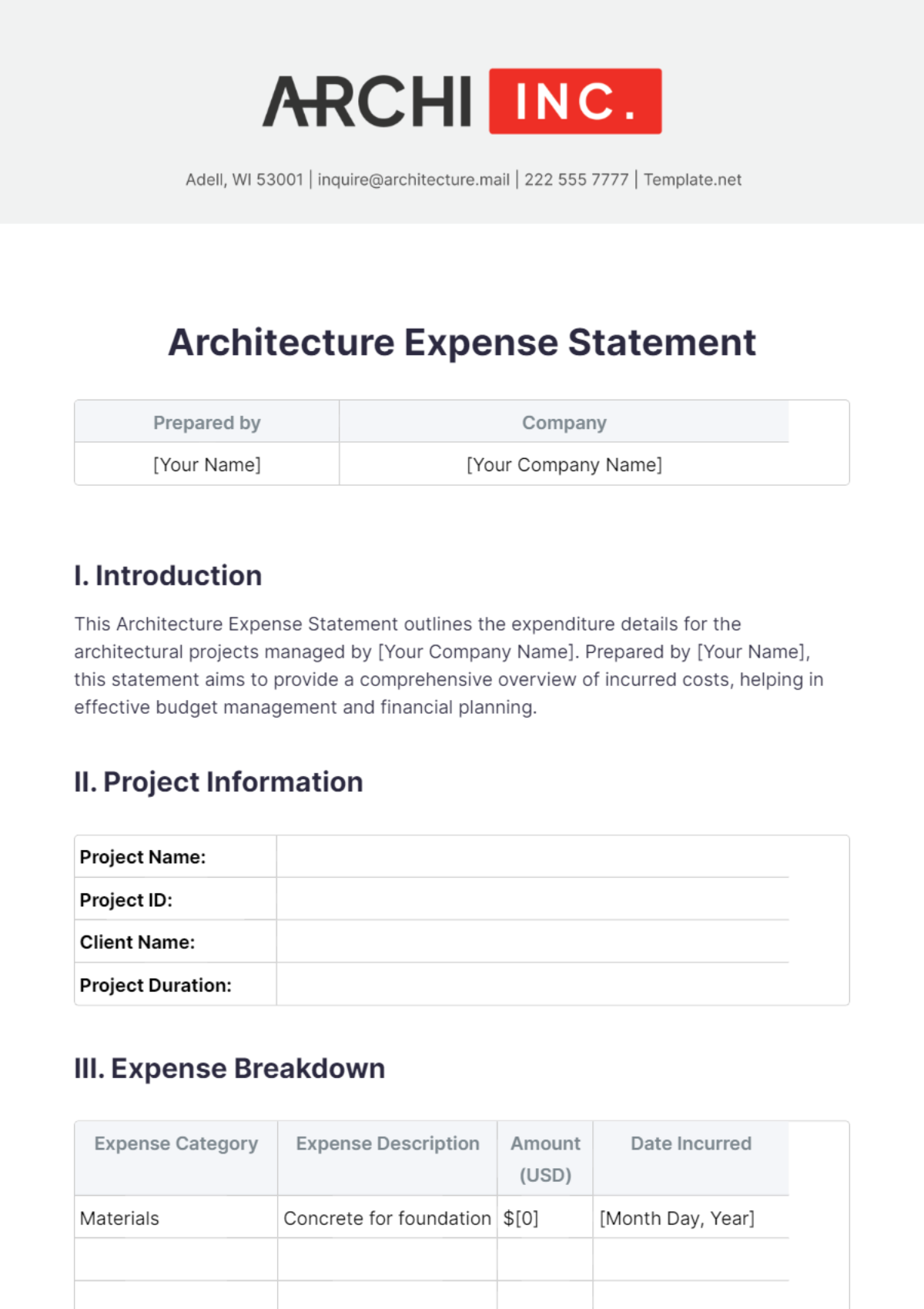 Architecture Expense Statement Template - Edit Online & Download