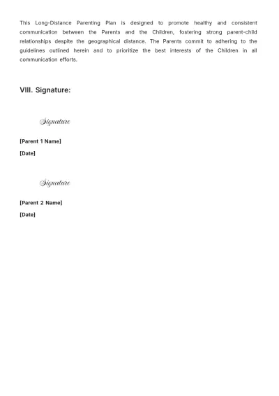 Free Long Distance Parenting Plan Template to Edit Online