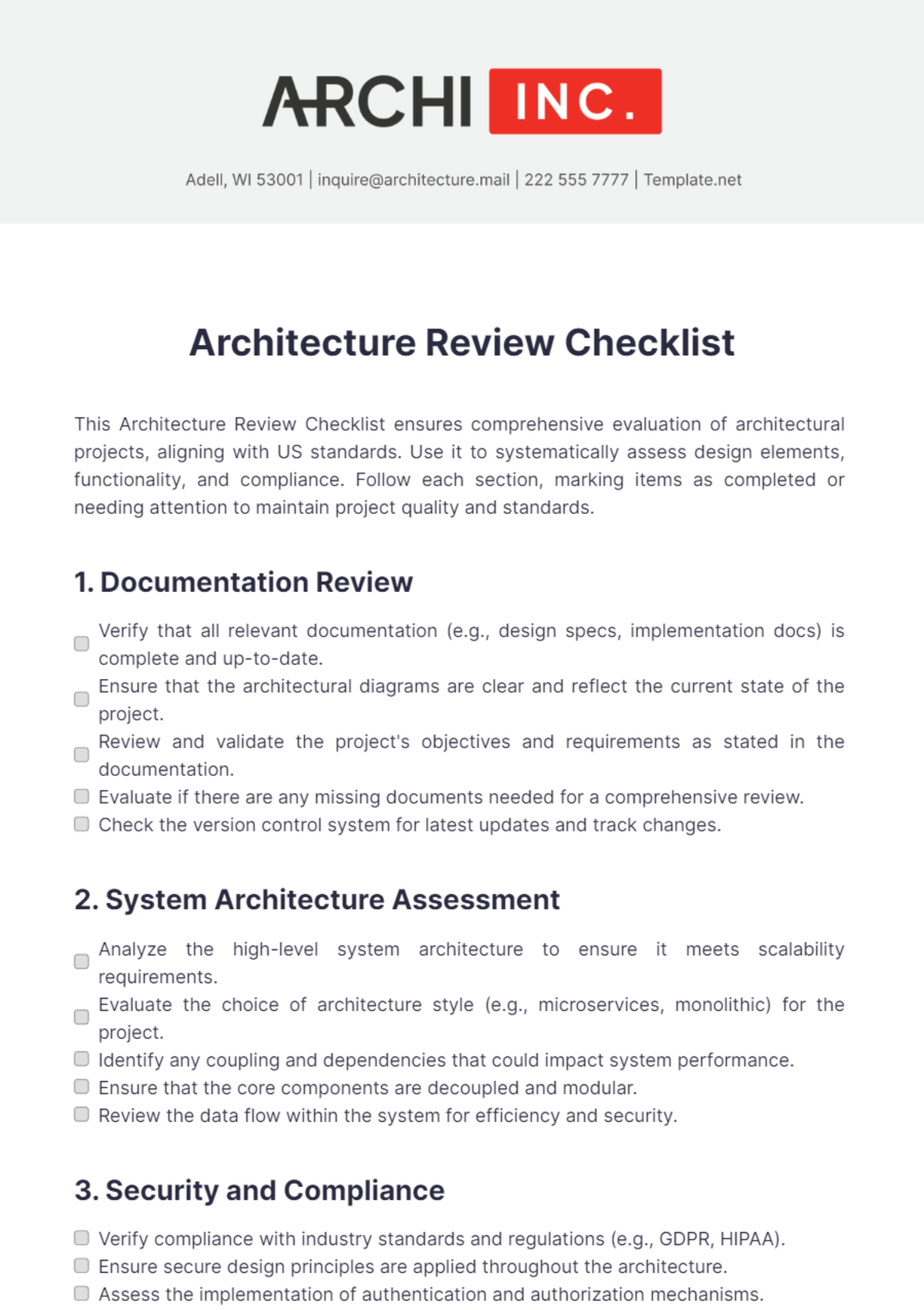 Architecture Review Checklist Template - Edit Online & Download