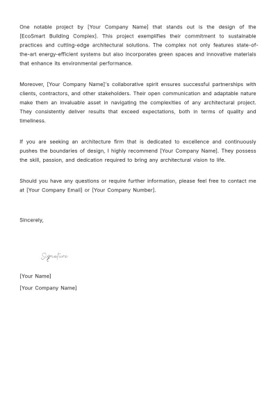 Free Architecture Recommendation Letter Template to Edit Online