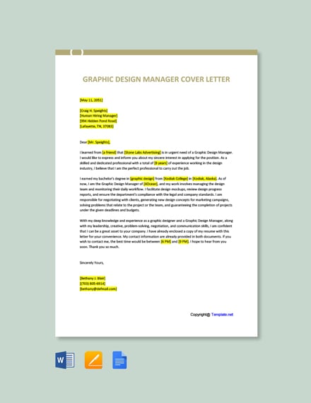 Graphic Design Manager Cover Letter 