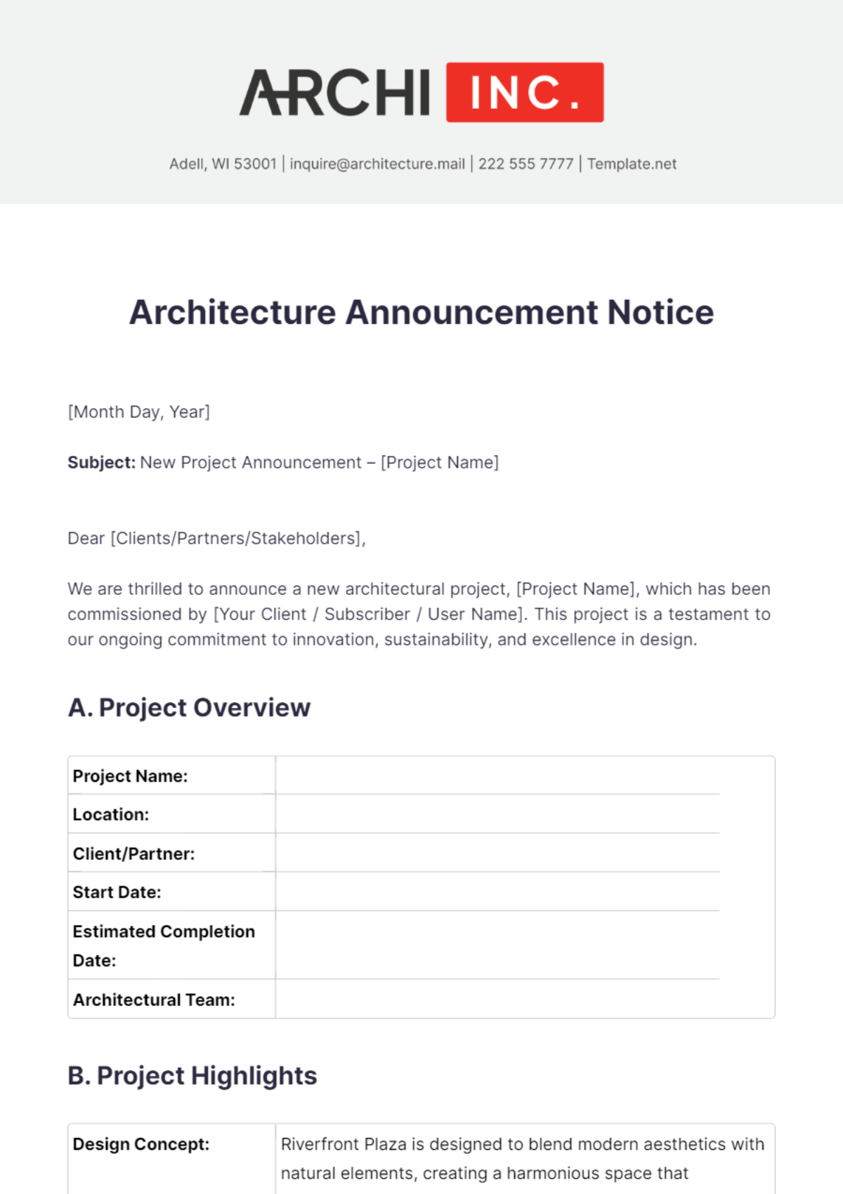 Free Architecture Announcement Notice Template