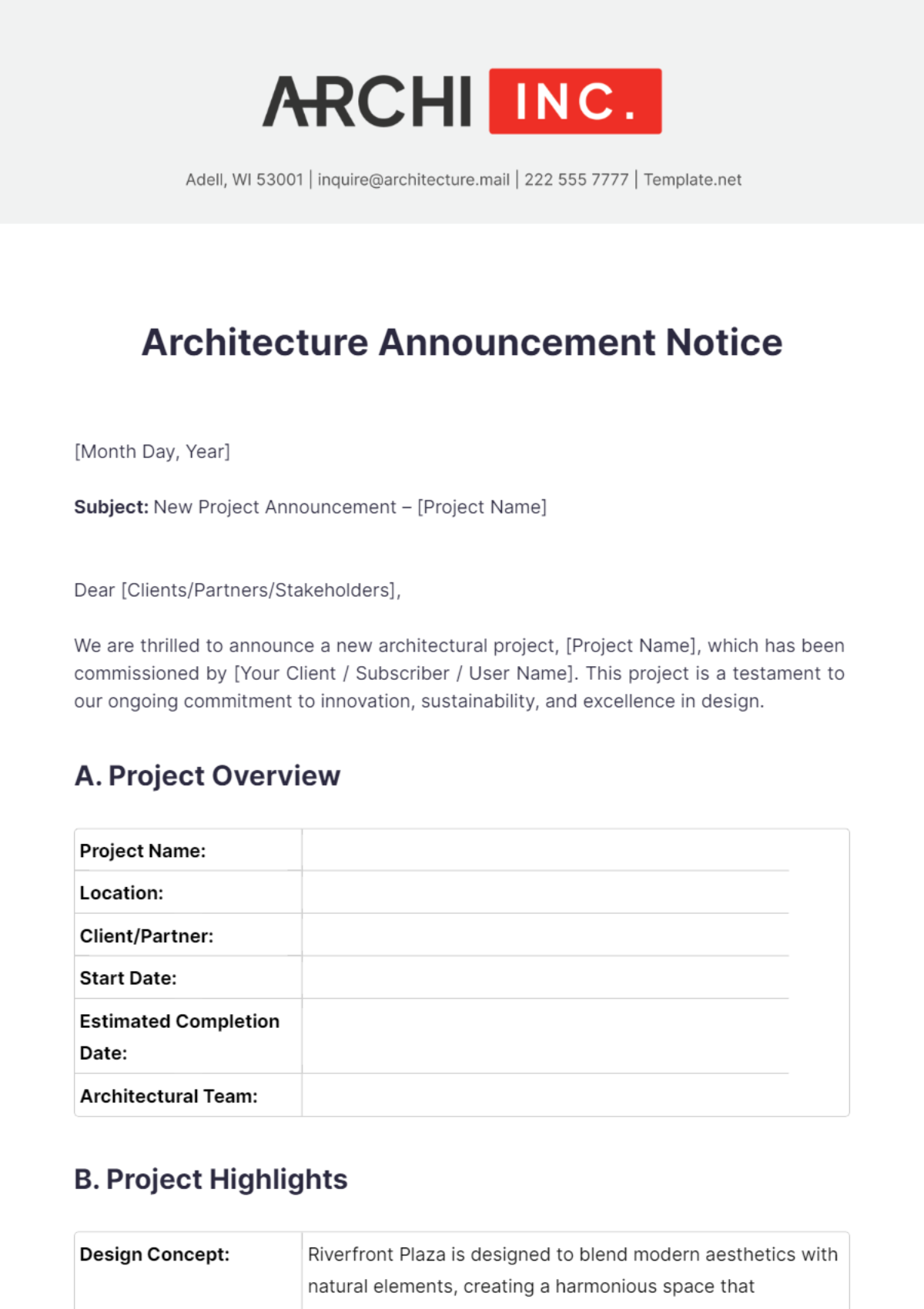 Architecture Announcement Notice Template - Edit Online & Download