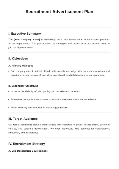 Free Recruitment Advertisement Plan Template to Edit Online