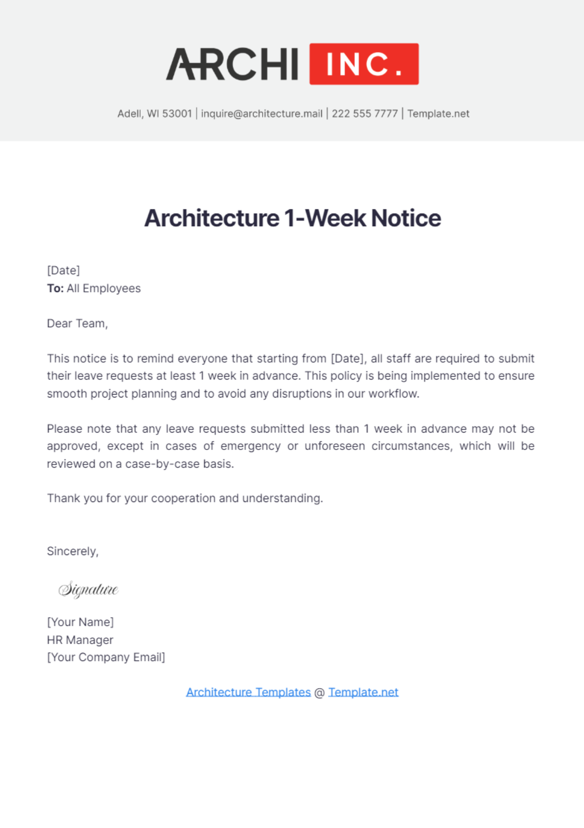 Architecture 1-Week Notice Template - Edit Online & Download