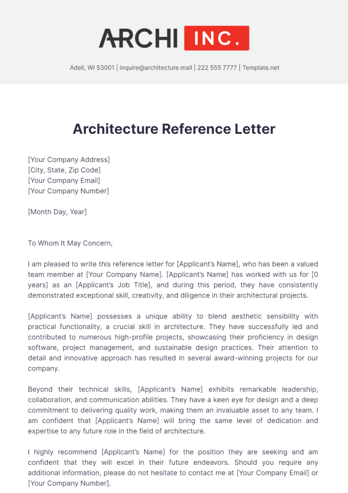 Architecture Reference Letter Template - Edit Online & Download