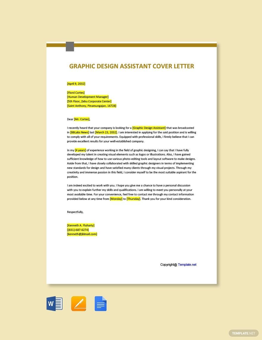 Graphic Design Assistant Cover Letter Template