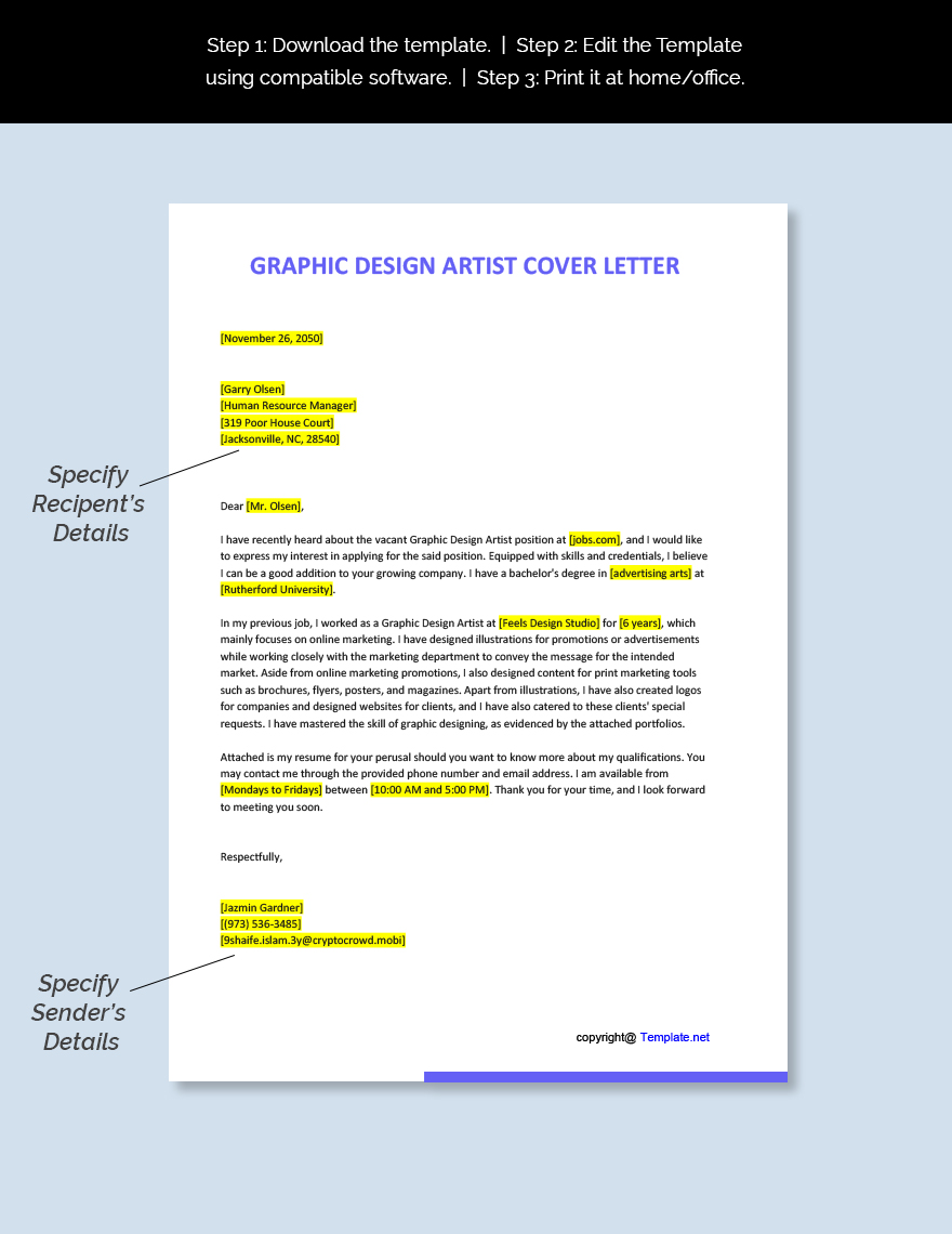 sample cover letter graphic artist